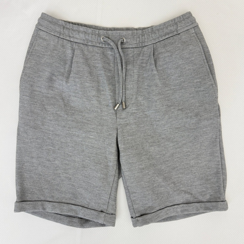 Zara Man Grey Textured Knit Drawstring Shorts Mens Size Small S 30 Casual Cuffed